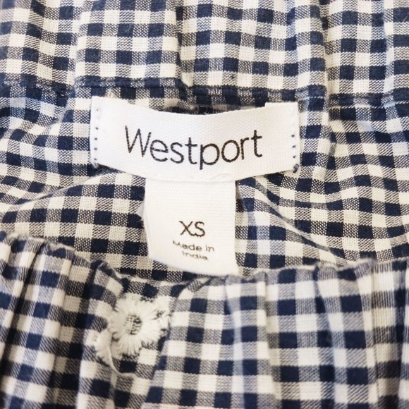 WESTPORT Navy Gingham Embroidered Off the Shoulder Blouse Size XS - Picture 6 of 8